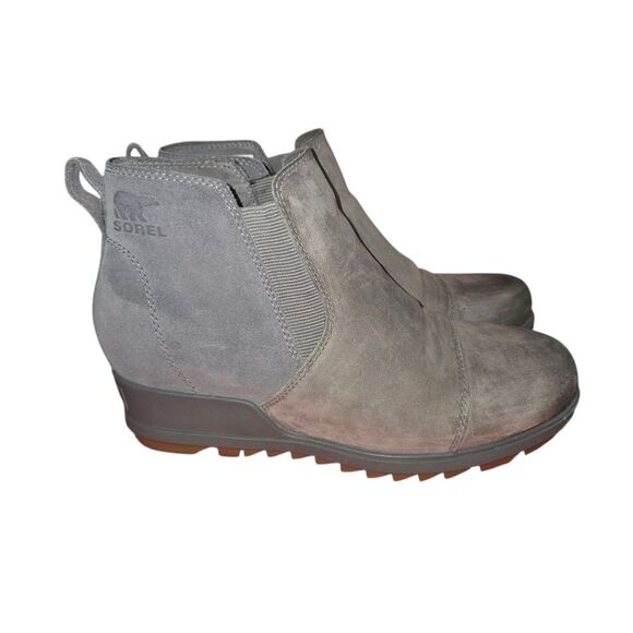 Sorel Evie Chelsea Gray Waterproof Suede Hidden Wedge Boot Bootie 8.5 - Picture 1 of 10